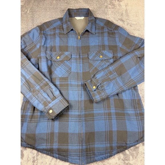Field & Stream Other - Field & Stream Mens Blue Black Plaid Fleece Lined Flannel Zip Shirt Shacket LG